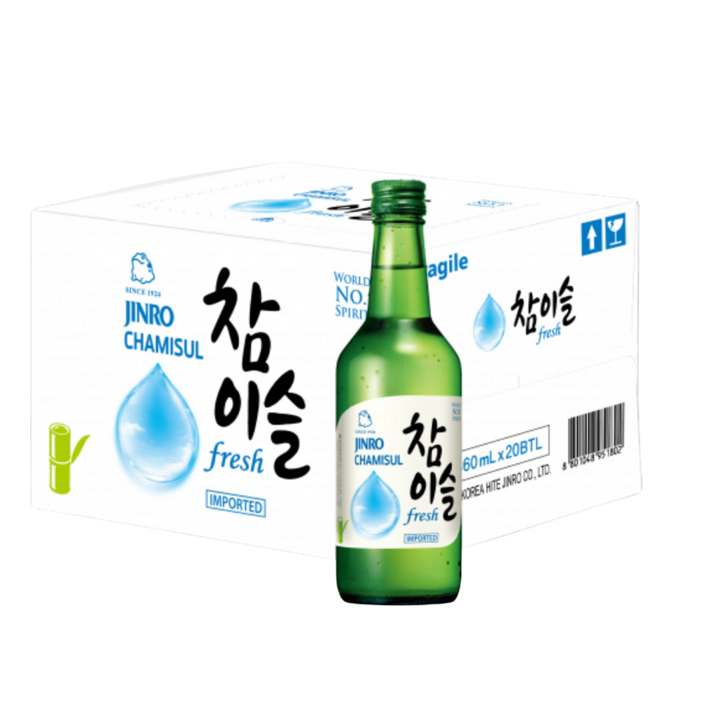 Jinro Chamisul Fresh: The World's No. 1 Soju, 20 Bottles, 360ml, 16.5% | 真露鲜萃：世界第一烧酒，20瓶装，每瓶360毫升，酒精度16.5%