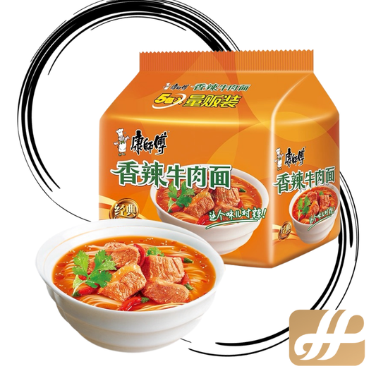 KangShiFu Spicy Beef Noodles 104G x 30 Package (Full Carton): The Iconic Chinese Instant Noodle Staple | 康师傅香辣牛肉面（整箱）：经典中式方便面