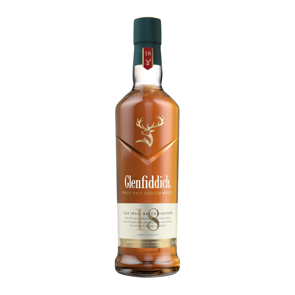 Glenfiddich 18 Year Old Single Malt 70cl 43%: The Deeply Matured Small Batch Reserve | 格兰菲迪18年单一麦芽威士忌 70cl 43%：深度熟成小批量珍藏版