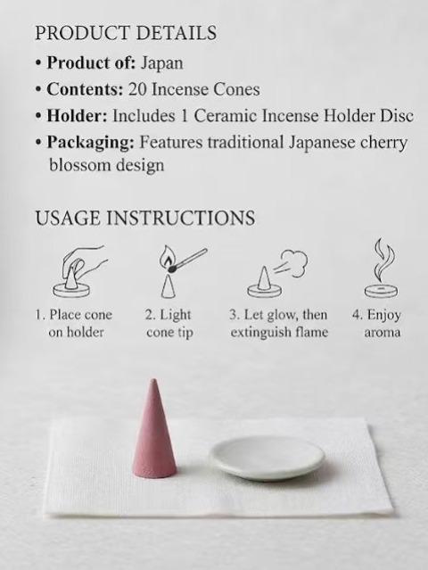 Nippon Kodo Happiness Fragrance Incense Cones 20 Cones with Holder(Includes Incense holder)