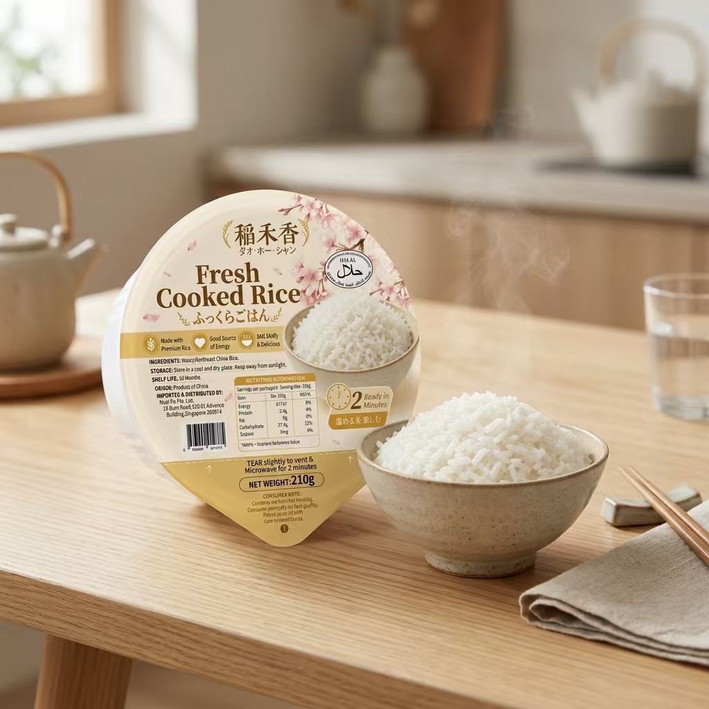 DaoHeXiang Fresh Cooked Rice 210G - Ready in 2 Min, Ingredients Only Rice & Water, Tastes Like Freshly Steamed