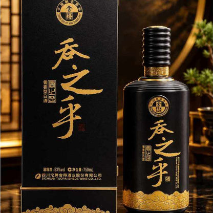 SHEDE TUN ZHI HU Sauce-aroma style baijiu Black Bottled 53% Vol 750ml  | 6 bottles with Free Wine Glass Gift Box