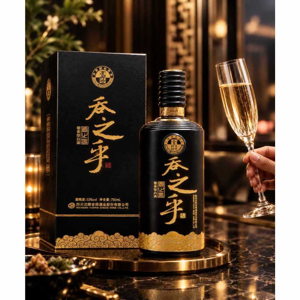 SHEDE TUN ZHI HU Sauce-aroma style baijiu Black Bottled 53% Vol 750ml  | 6 bottles with Free Wine Glass Gift Box